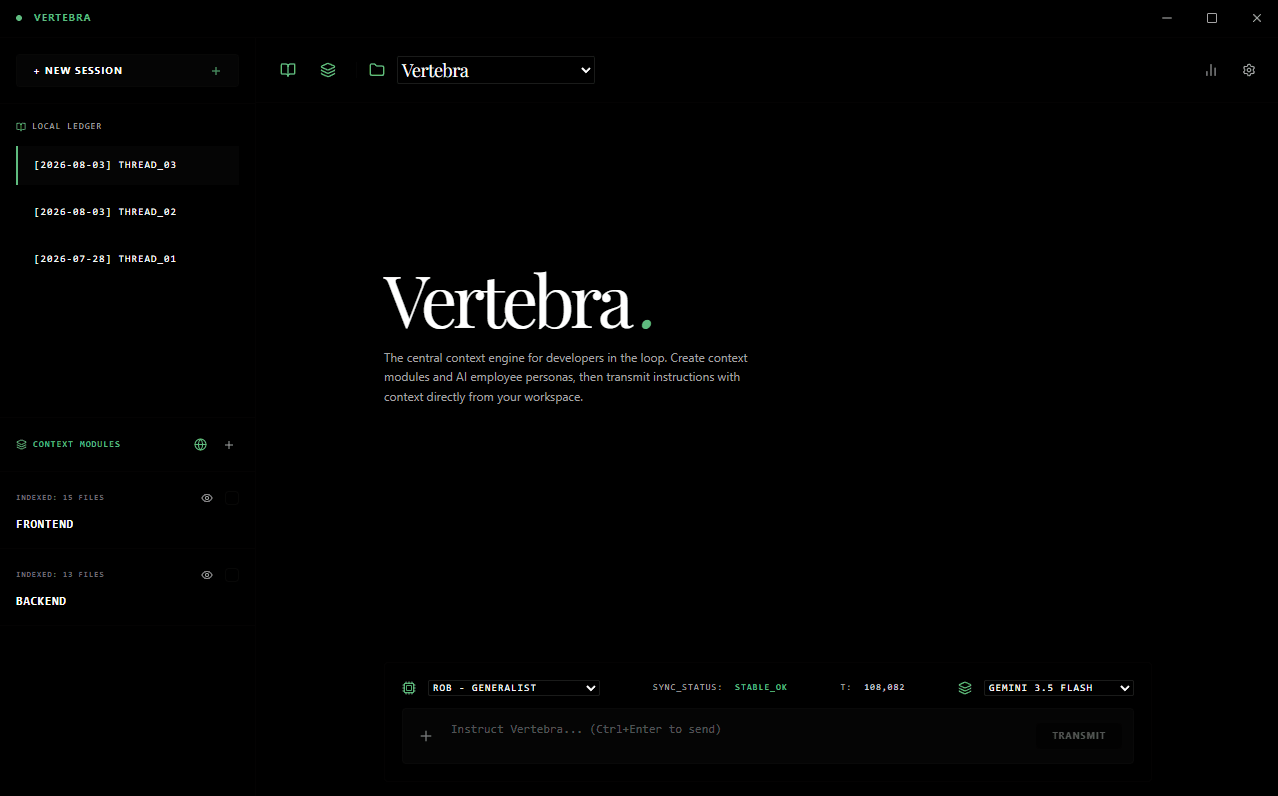 The entire codebase, under control. — Vertebra application interface